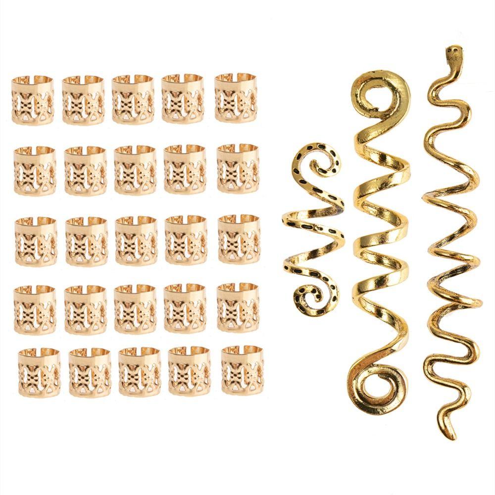 28pcs/set Golden Hair Ring Clips Zinc Zinc Alloy Hair Charms Fasion Dirty Braid Hair Buckles  Party