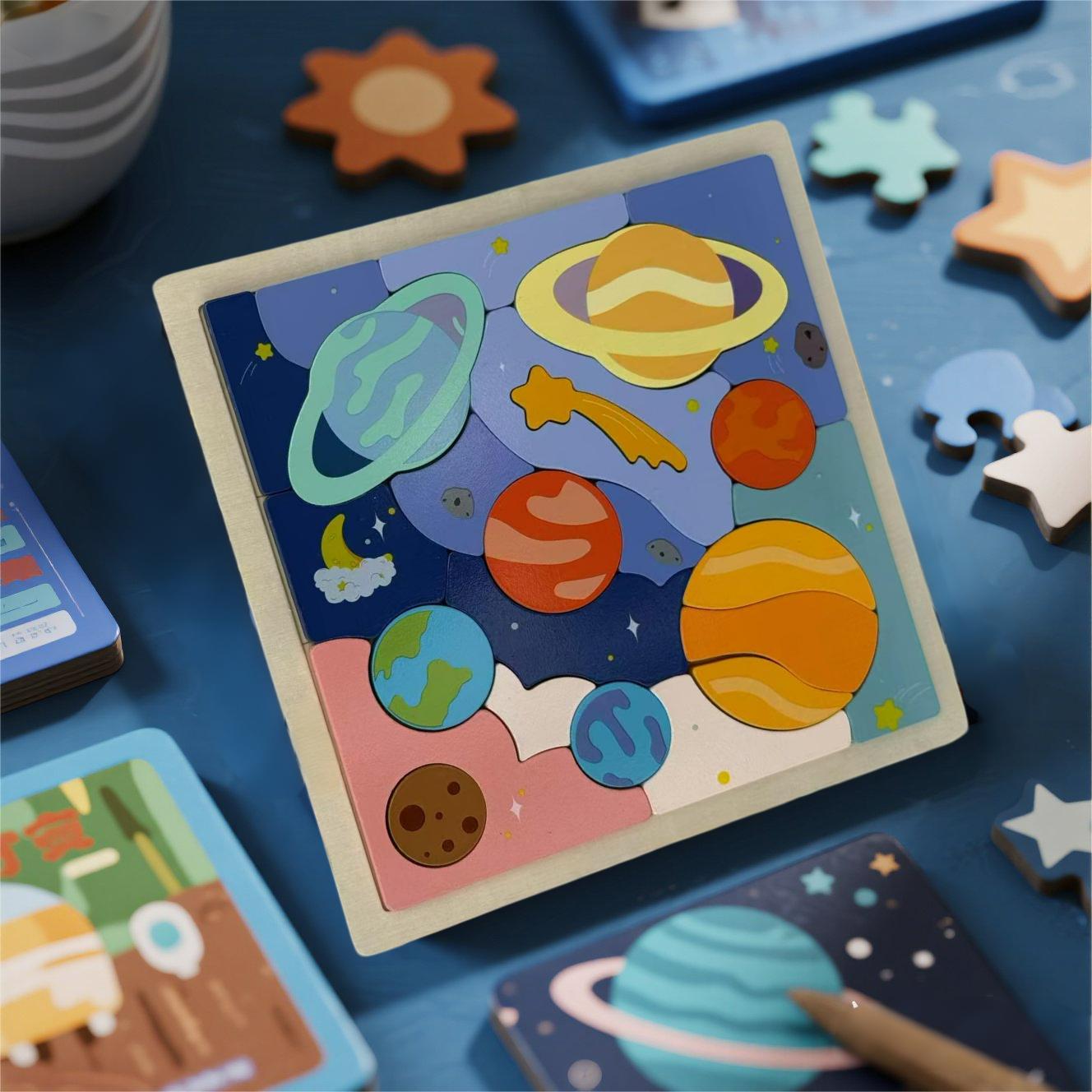 Interesting Toys Unisex Kids Wooden Toys New Montessori Eight Planets Puzzle Earth Sun Solar System Planets Planets Cognition Educational Toys Children Gifts