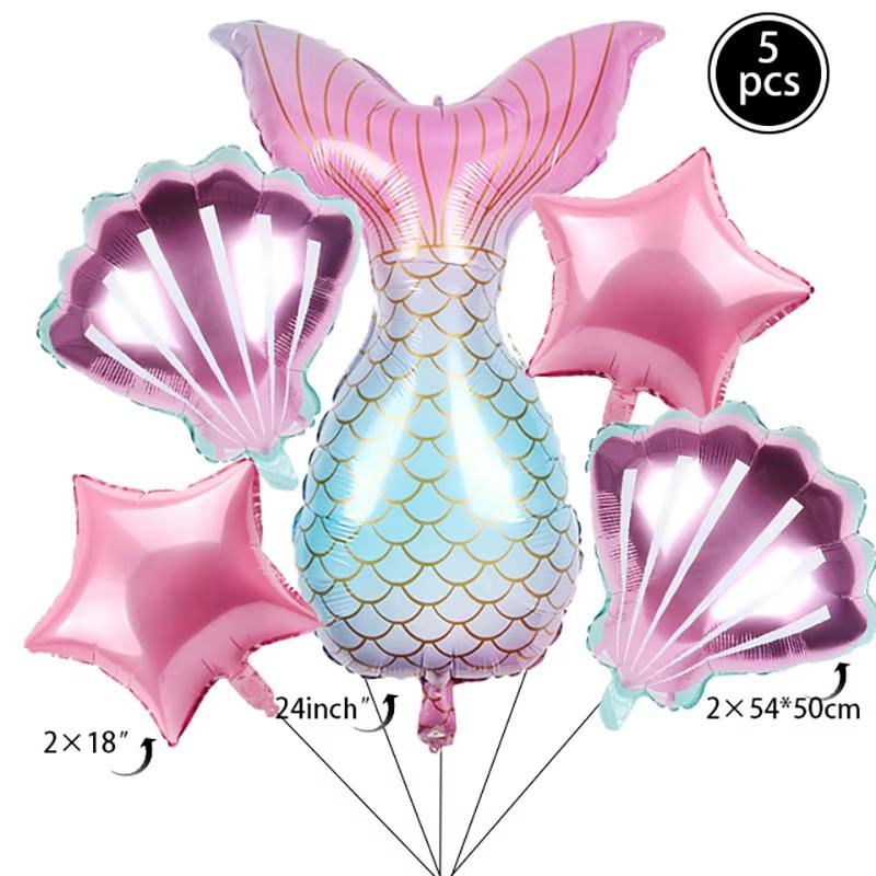 5pcs/set Mermaid Tail Shells Balloons Under the Deep Sea Mermaid Theme Party Decorations Baby Shower Girl Birthday Party Favors
