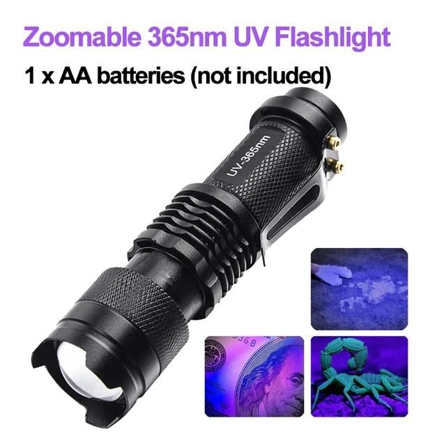 LED UV Flashlight 365/395nm Portable Mini Ultraviolet Torch Waterproof Zoomable Violet Light Pet Urine Scorpion Detector UV Lamp