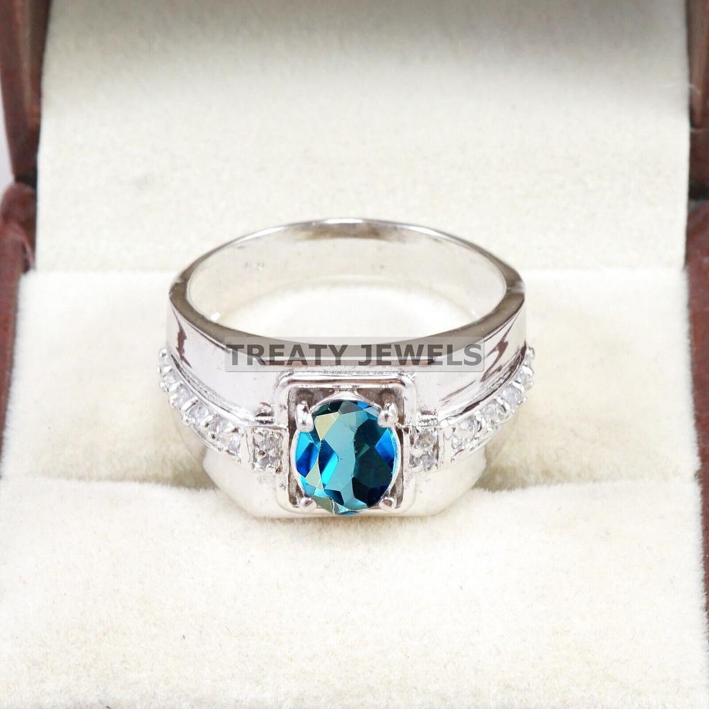 London Blue Topaz Oval Gemstone With 925 Sterling Silver Ring For Men's #B234 JL375675987771