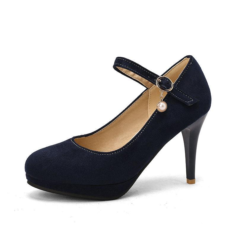 Plus Size 33-43 Brand Women's Pumps Ladies Platform Mary Janes Pumps Fashion Suede Thin High Heels Party Vintage Woman Shoes