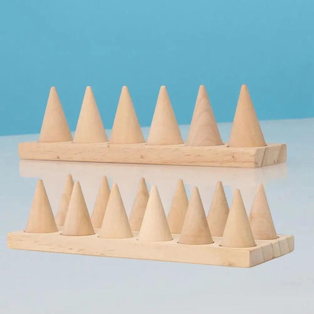 Modern Finger Rings Holder Retro Ring Storage Rack Wood Cone Ring Display Stand Jewelry Props