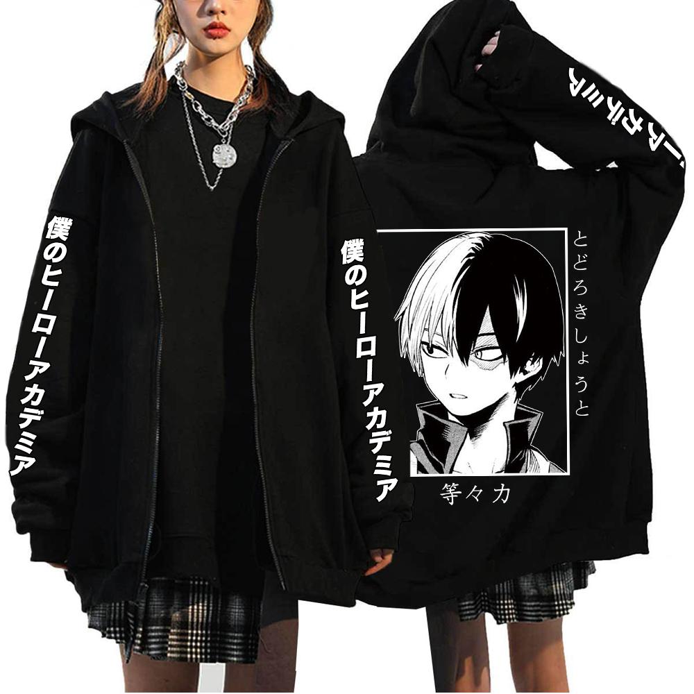 Anime My Hero Academia Todoroki Shoto Zip Up Hoodies Funny Bakugou Katsuki Harajuku Oversize Streetwear Clothes
