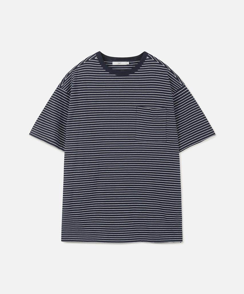 247Silijeu Usa Cotton 20-Count Striped T-Shirt Navy