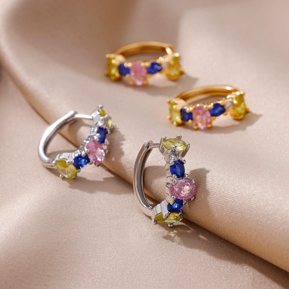 Colored Zircon Earrings For Womenstainless Steel Hoop Earring Luxury New In Wedding Trending Jewelry Gift Aretes Mujer