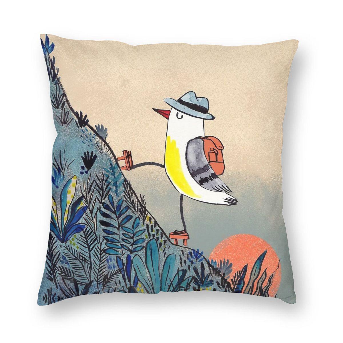 Mountain Hiker Bird At Sunrise Pillowcase Polyester Linen Velvet Creative Zip Decor Bed Cushion Cover 30x30cm