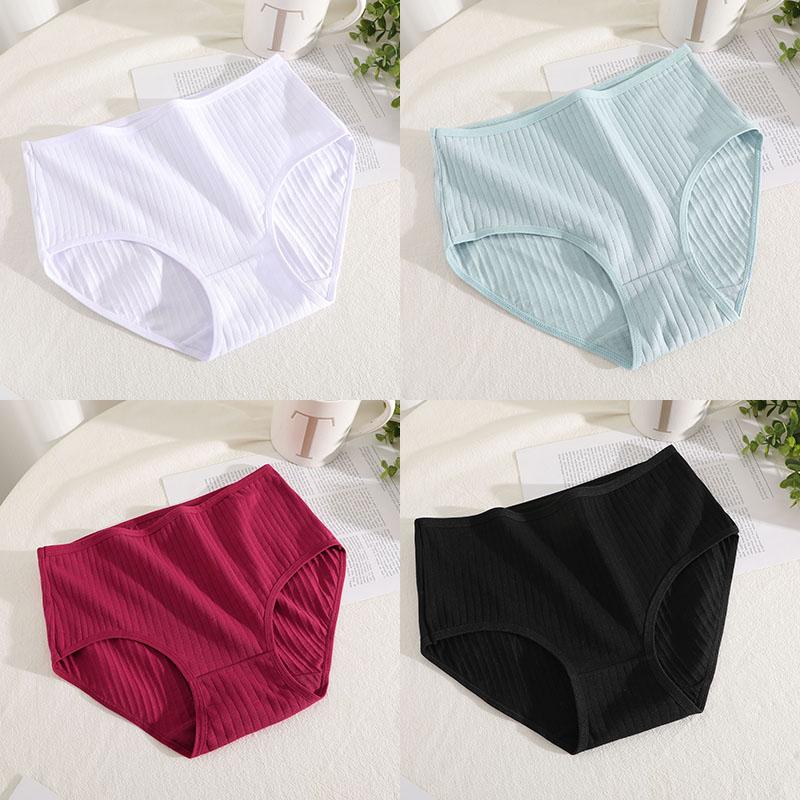4Pcs/Set Mid Waist Cotton Panties for Women Sexy Lingerie Plus Size Strips Briefs Female Comfort Intimates Underpants