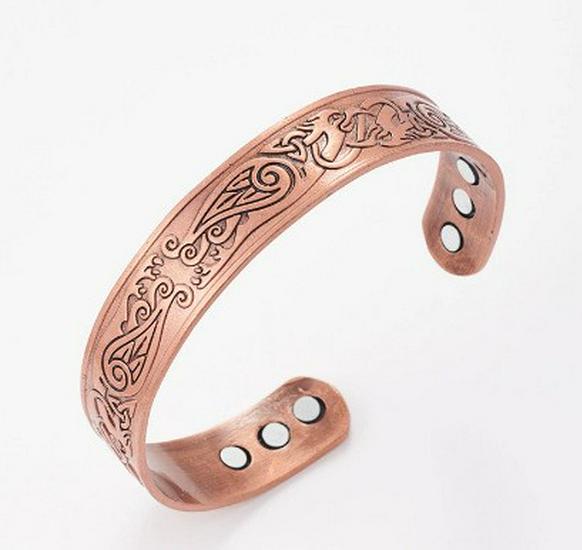 Magnetic Stone Bracelet Ring Set: Vintage Red Copper Floral Jewelry for Men & Women