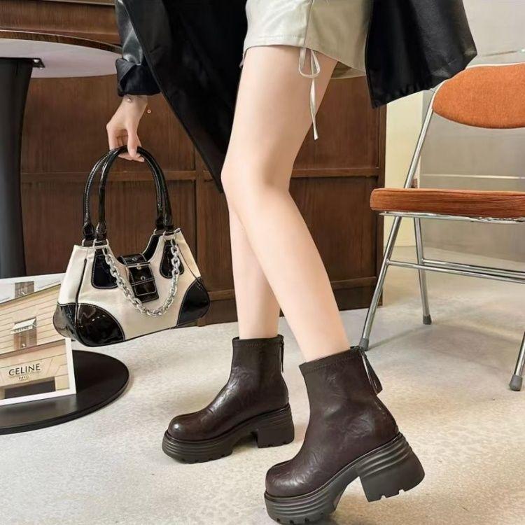 

Женские ретро ботильоны на толстой подошве - Стройнящие, увеличивающие рост, осенне-зимняя мода 35 коричневый