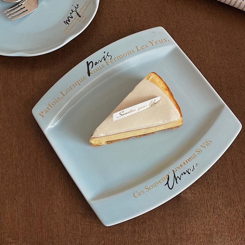 Korejský Ins Styl Dezertní Talíř Vintage Francouzský Keramický Snídaňový Talíř Talíř na Chléb Dort Elegantní