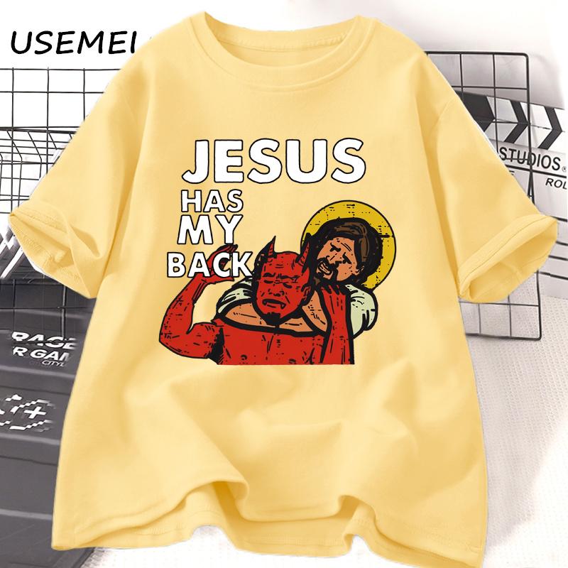 Jesus Has My Back Tshirt Funny Christian Jesus Brazilian Jiu-jitsu T-Shirt Religious Faith Tshirts Cotton Short Sleeve Clothes