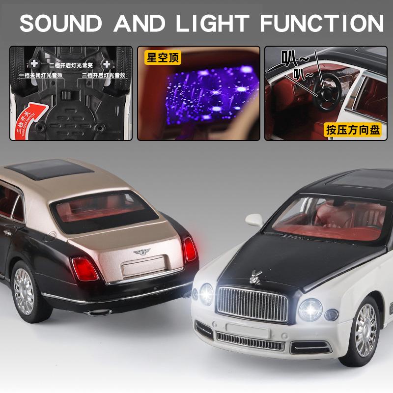 2026 Moulé sous pression 1:Collection de modèles réduits de voiture en alliage Bentley Mulsanne à l'échelle 24 Véhicule Simulation Son & Lumière Jouet Voiture en Métal Jouet pour Enfants Cadeau Modèle