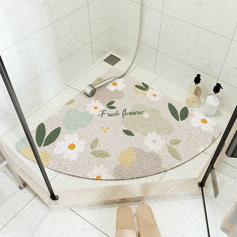 Cartoon fan-shaped shower room anti-slip mat bathroom floor mat bathroom bath anti-slip mat curved wire ring foot mat 54x54cm