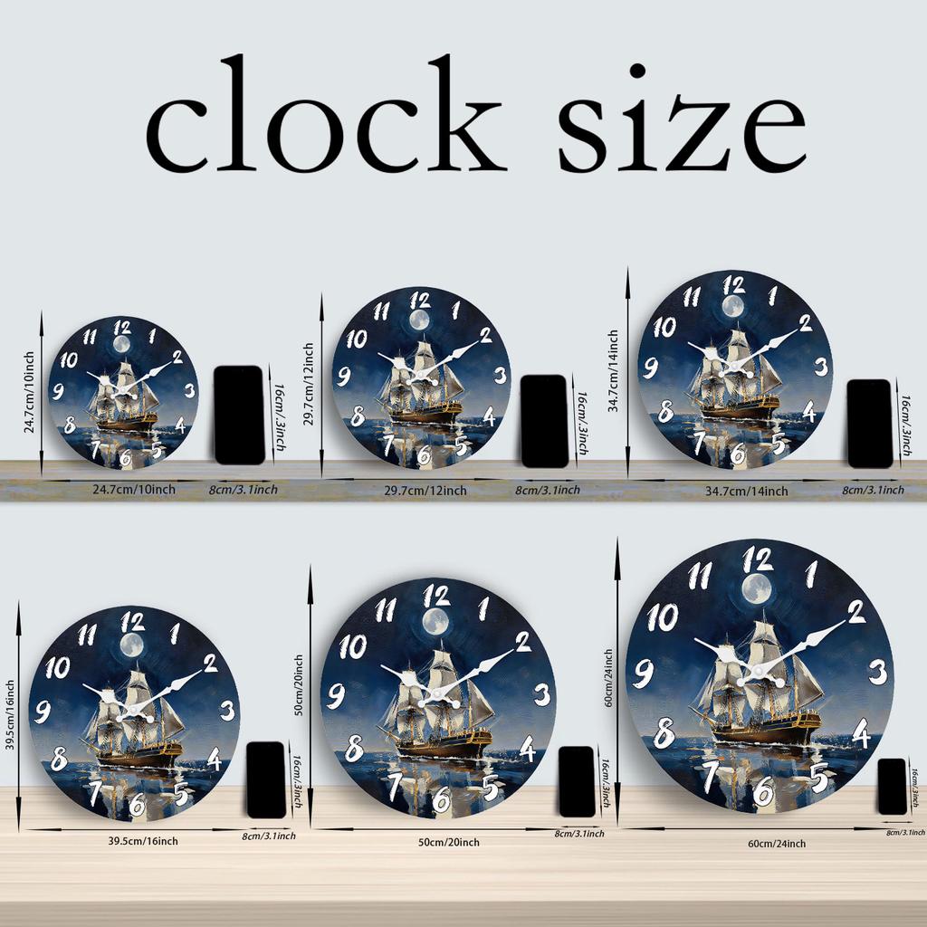 Superior-Grade Dark Blue Superior-Grade Nautical Premium-Quality Sail-Craft First-Class Wooden First-Class Wall Premium-Quality Clock 10-16Inch