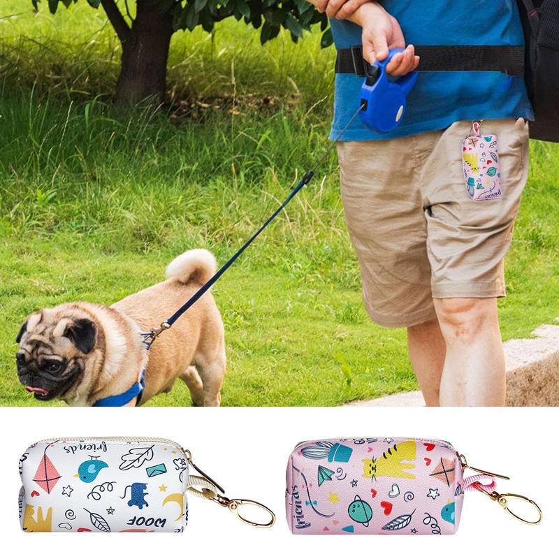 Dog Bag Holder For Poop PU Leather Zipper Poop Bag Holder Stain-Resistant Poop Bag Holder Portable Waste Bag Dispenser With Hook