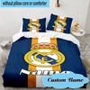 3PCS Custom Name Real Madrid Crest Bedding Set, Including 1pc Duvet Cover And 2pcs Pillowcases, Suitable for Dorms and Bedrooms Gift
