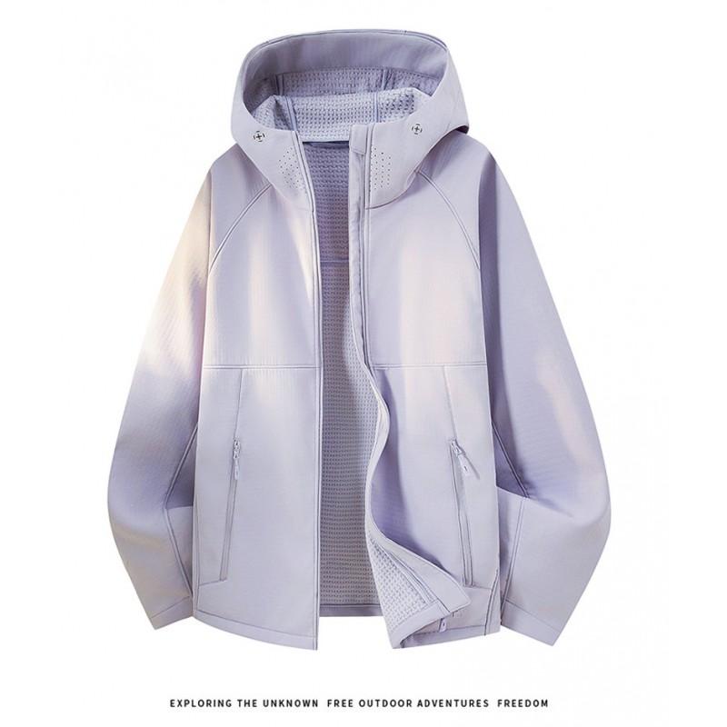 Mens Lightweight Outdoor Hooded Softshell Jacket Fall Casual Wear Solid Color Loose Fit Windproof
