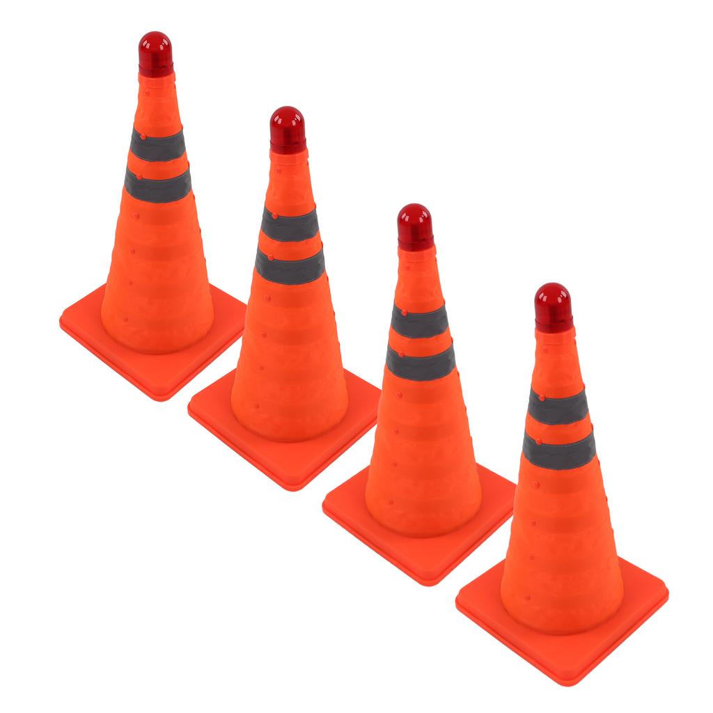4Pcs Collapsible Traffic Cone Orange Reflective Pop Up Foldable Construction Parking Safety Cone with LED Light 18inch