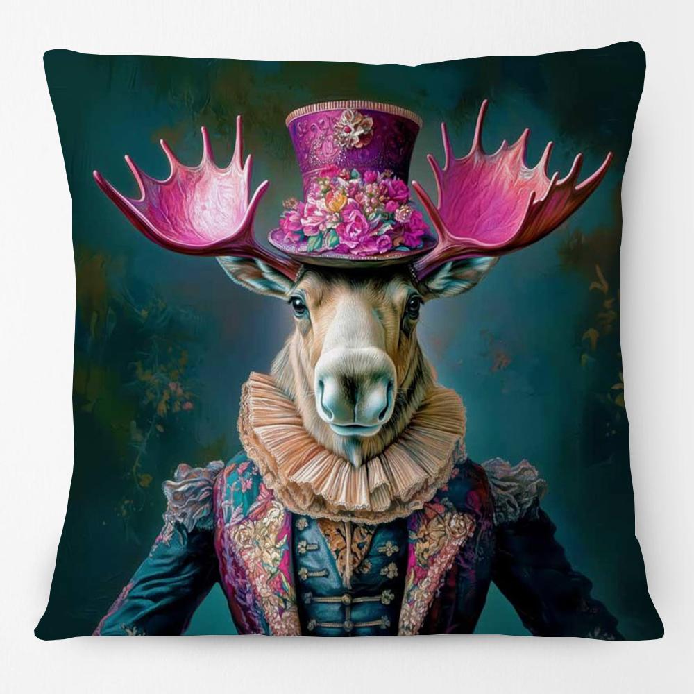 Fashion Animals Portraits Poster Zebra Tiger Leopard Lion Giraffe Fox Moose With Floral Cushion Cover Decorative Pillow Case