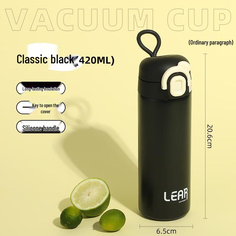 Mingshi 430ml Black Stainless Steel Pop-up Thermos
