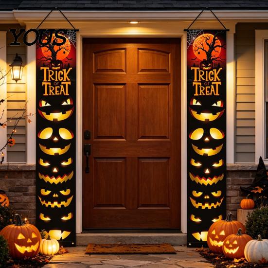Halloween Festive Decor Porch Sign Banner, Pumpkin Ghost Party Awning Hanging Wall Atmosphere Decoration Door Decoration, Front Wreath Banner