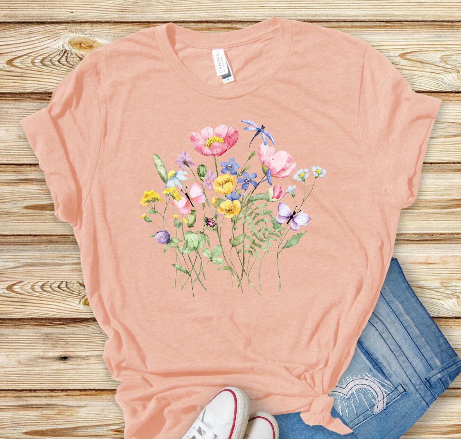 Flower Shirt, Gift For Her, Flower Shirt Aesthetic, Floral Graphic Tee, Floral Shirt, Flower T-shirt, Wild Flower Shirt Wildflower T-shirt S