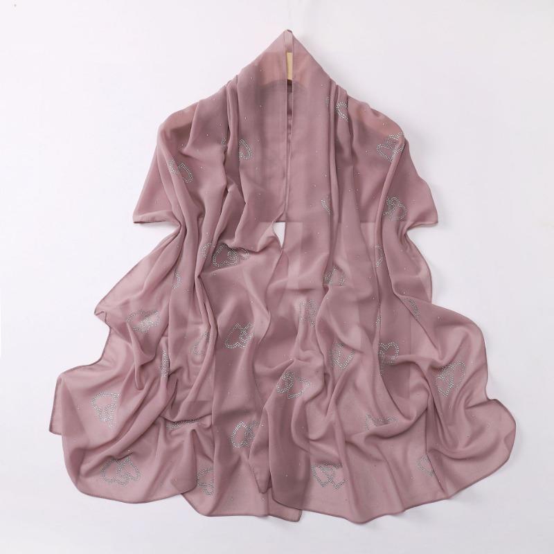 Chiffon Long Scarf Double Heart Rhinestone Ethnic Headscarf For Women