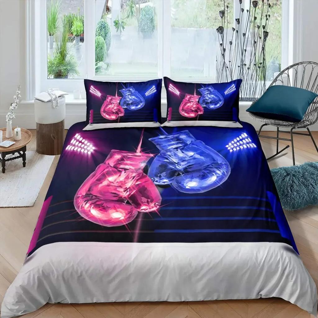 Boxing Duvet Cover Set Sports Games Theme Twin Bedding Set Microfiber Boxing Gloves Athlete Silhouette Queen King Quilt Cover