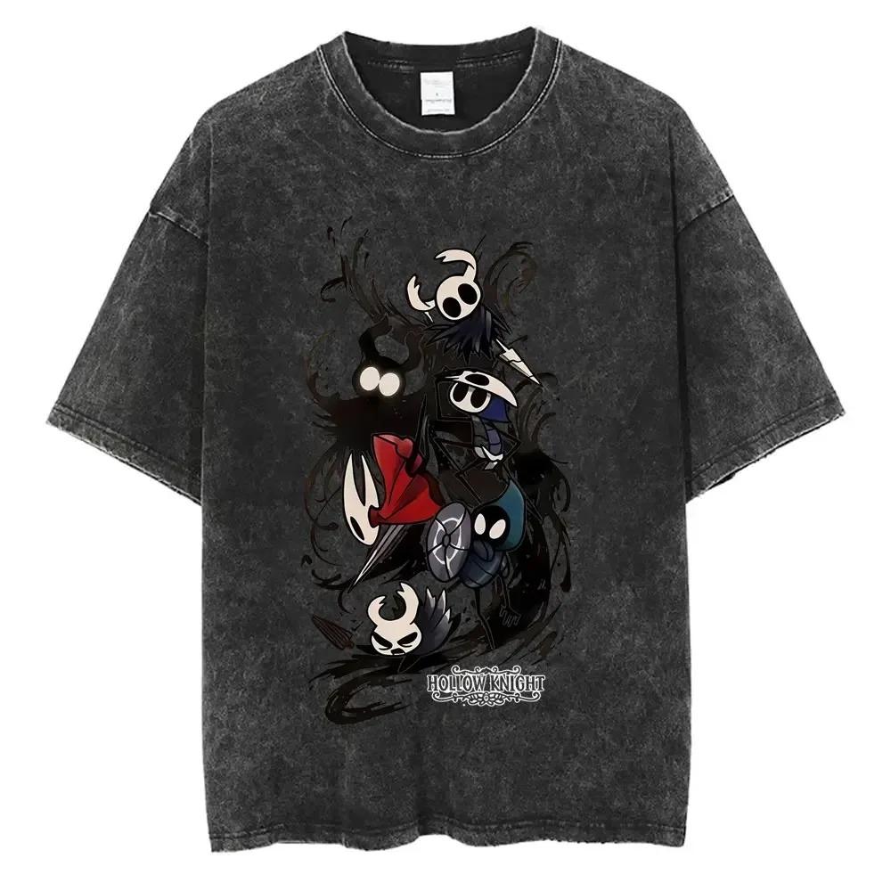 Hot Game Hollow Knight Graphic Print Tshirt Men Women Loose Casual Oversized Washed Vintage Cotton Tee Harajuku Streetwear Tops