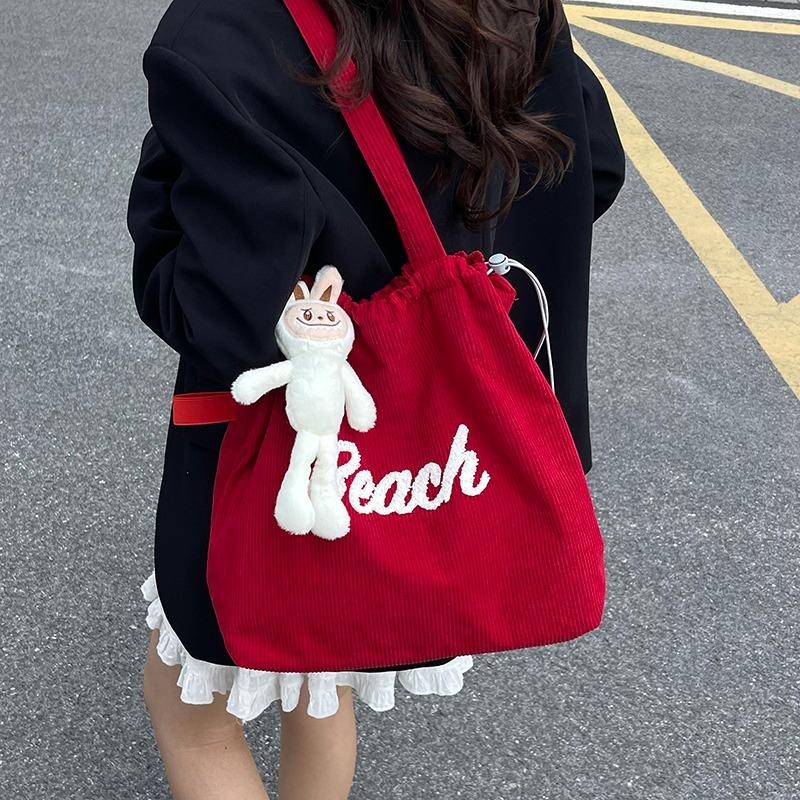 Neue Herbst- und Winter-Cord-Schultertasche mit großem Fassungsvermögen aus reiner Baumwolle, vielseitige Studenten-Einkaufstasche mit Buchstabenstickerei