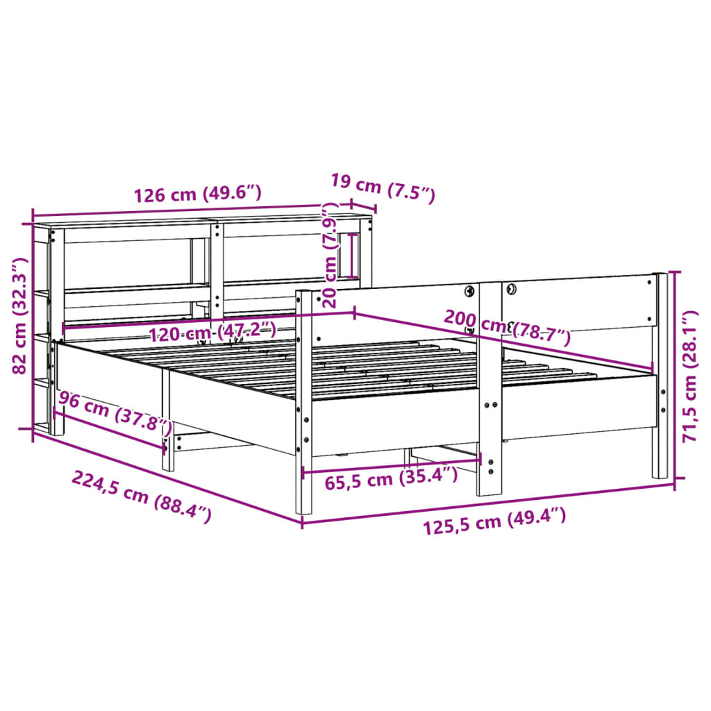 Solid Wood Bed without Mattress 120x200 cm Pine Wood