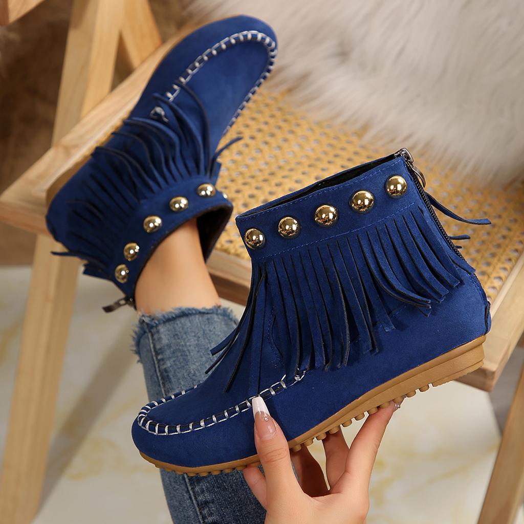 Fashion Women Boots Winter New Vintage Fringe Ankle Boots Women Side Zipper Casual Shoes Round Toe Ladies Snow Boots Zapatos De Mujer