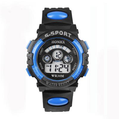 Waterproof Children Boy Digital LED Quartz Alarm Date Sports Wrist Watch Blue