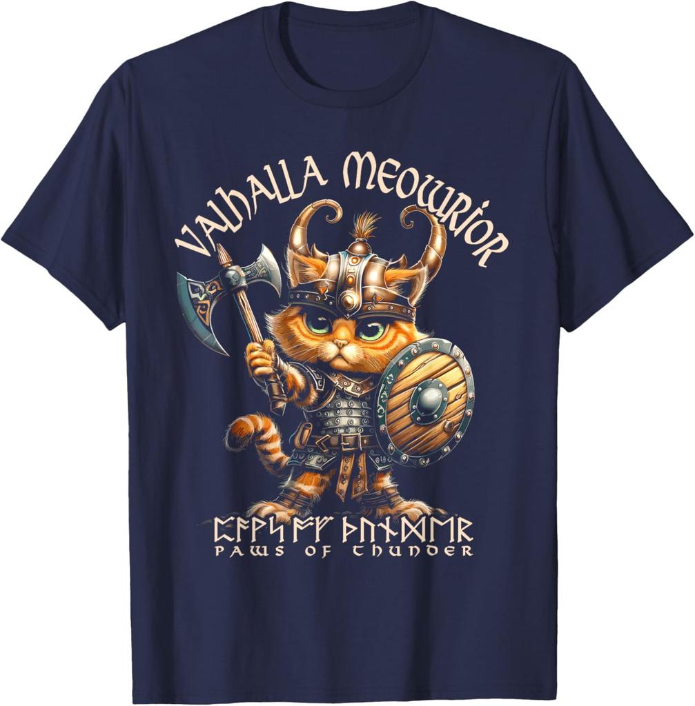 Norse Valhalla Nordic Cat Warrior TShirt 100 Cotton ONeck Short Sleeve Summer Casual Unisexs Tshirt Streetwear