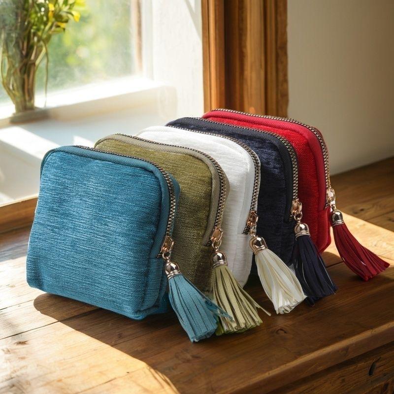 Exquisite Jewelry Storage Bag, Zipper Tassel Jewelry Bag, Satin Fabric Large-Capacity Multi-Layer Dust-Proof Bag