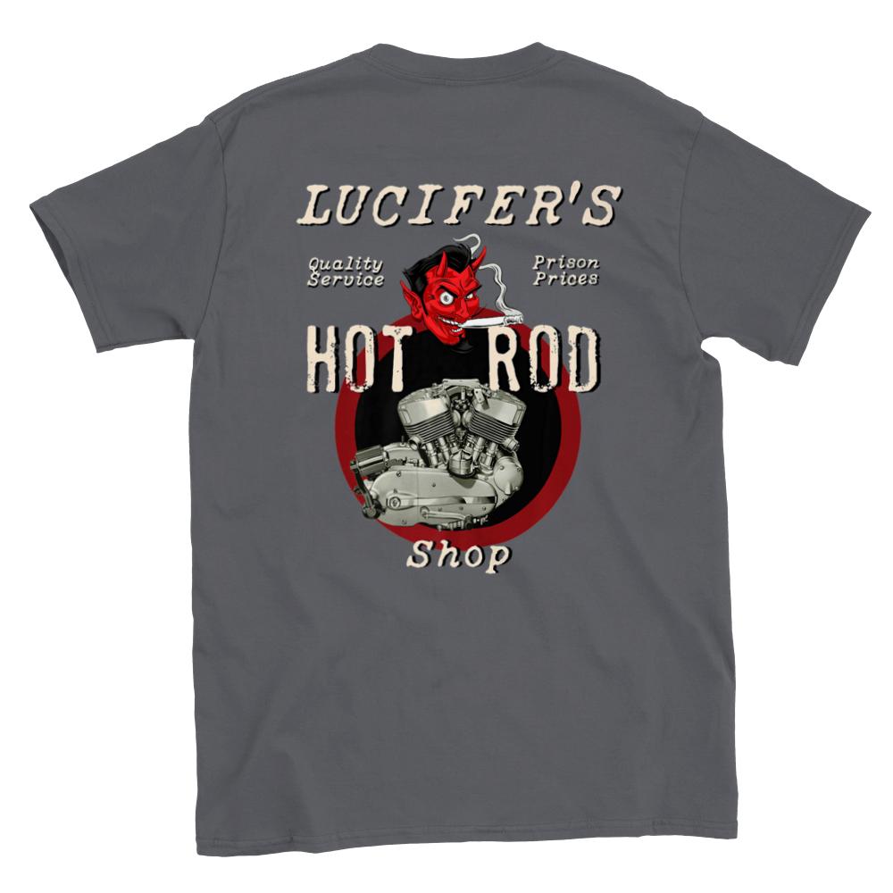 Lucifer's Hot Rod Shop - Back Print - Classic Crewneck T-shirt