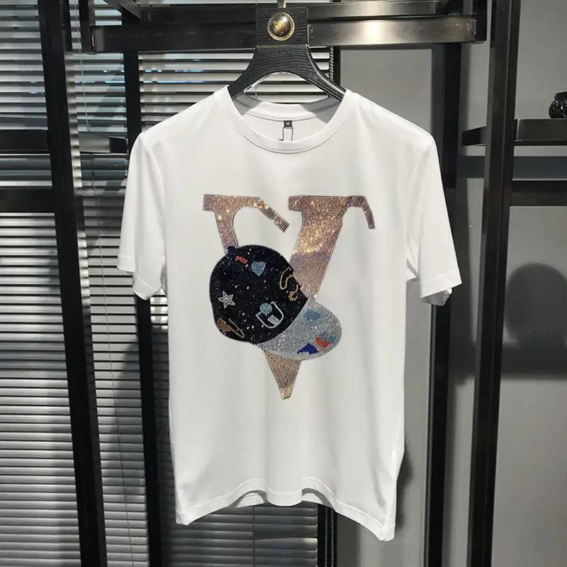 Men's Summer Plus Size Hip-Hop T-Shirt Personality Hair Stylist Street Cartoon Fashion Trend Hot Diamond Short Sleeve