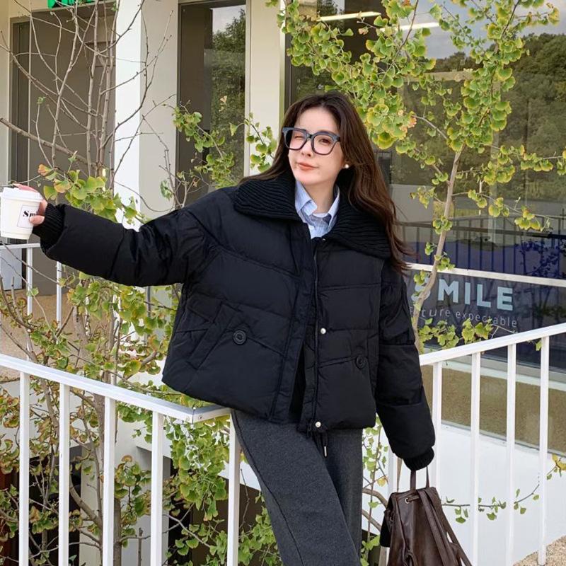 

Down jacket women s short knitted large lapel collar warm loose duck down new jacket thickened average size recommended 85-72.5 kg