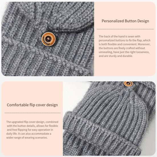 Winter Knitted Fingerless Gloves Knit Convertible Mittens with Flip Cover Men Women Warm Mittens for Typing Driving Stocking Stuffers Gifts