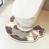 Cartoon Cat Pattern U-Shaped Bath Mat Cozy Absorbent Mat Convenient Toilet Foot Mat  Home Decor
