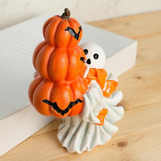 Halloween Ornament Ghost Hug Pumpkin Shape Resin Statue Halloween Table Shelf Office Desktop Decoration