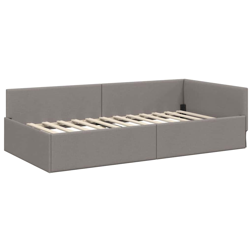 Corner Bed Frame with Headboard Taupe 80 cm x 200 cm Fabric