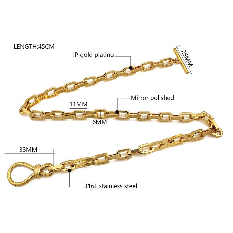 Minimalist 18K Gold Plated Stainless Steel Collarbone Paperclip Herringbone Chain OT Buckle Bracetel Necklace Jewelry