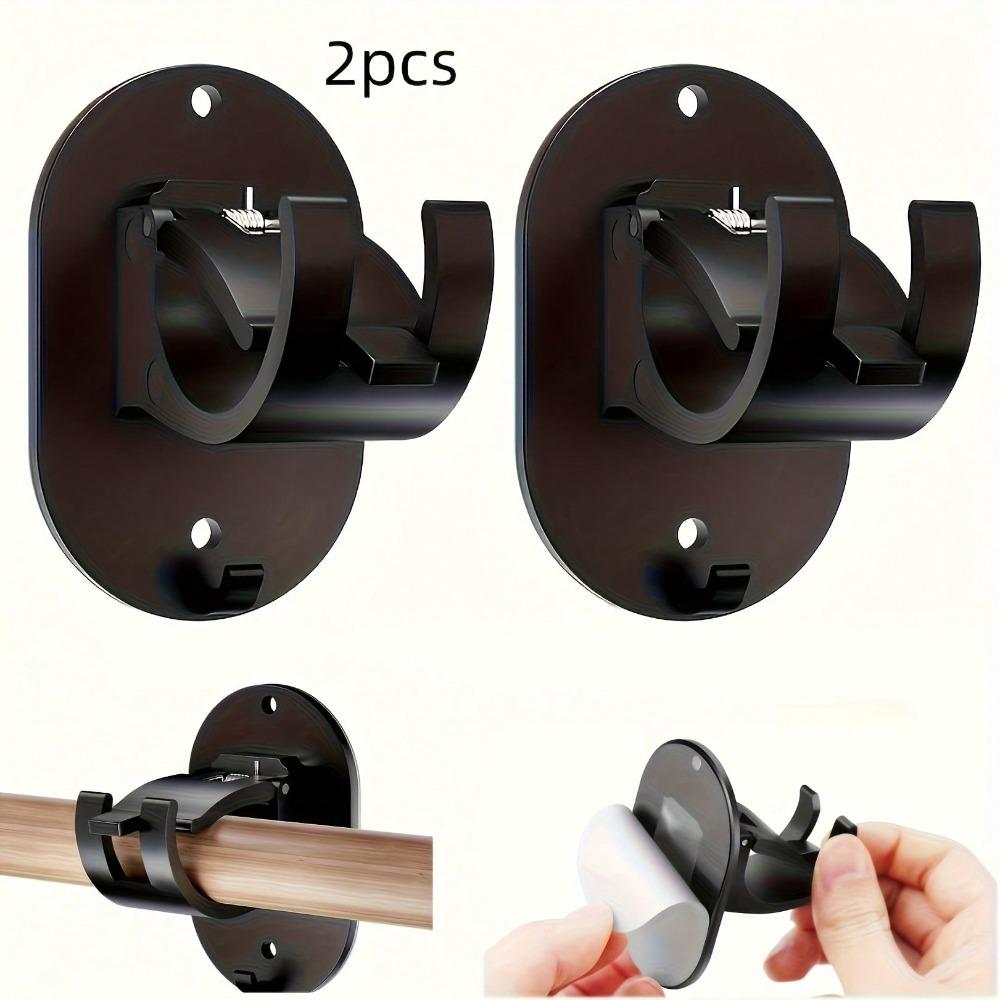 2Pcs Curtain Rod Hook Curtain Rod Clamp Holder Non-punching Paste Bracket Clip Cross Rod Door Curtain Telescopic Rod Adhesive Hook чёрный