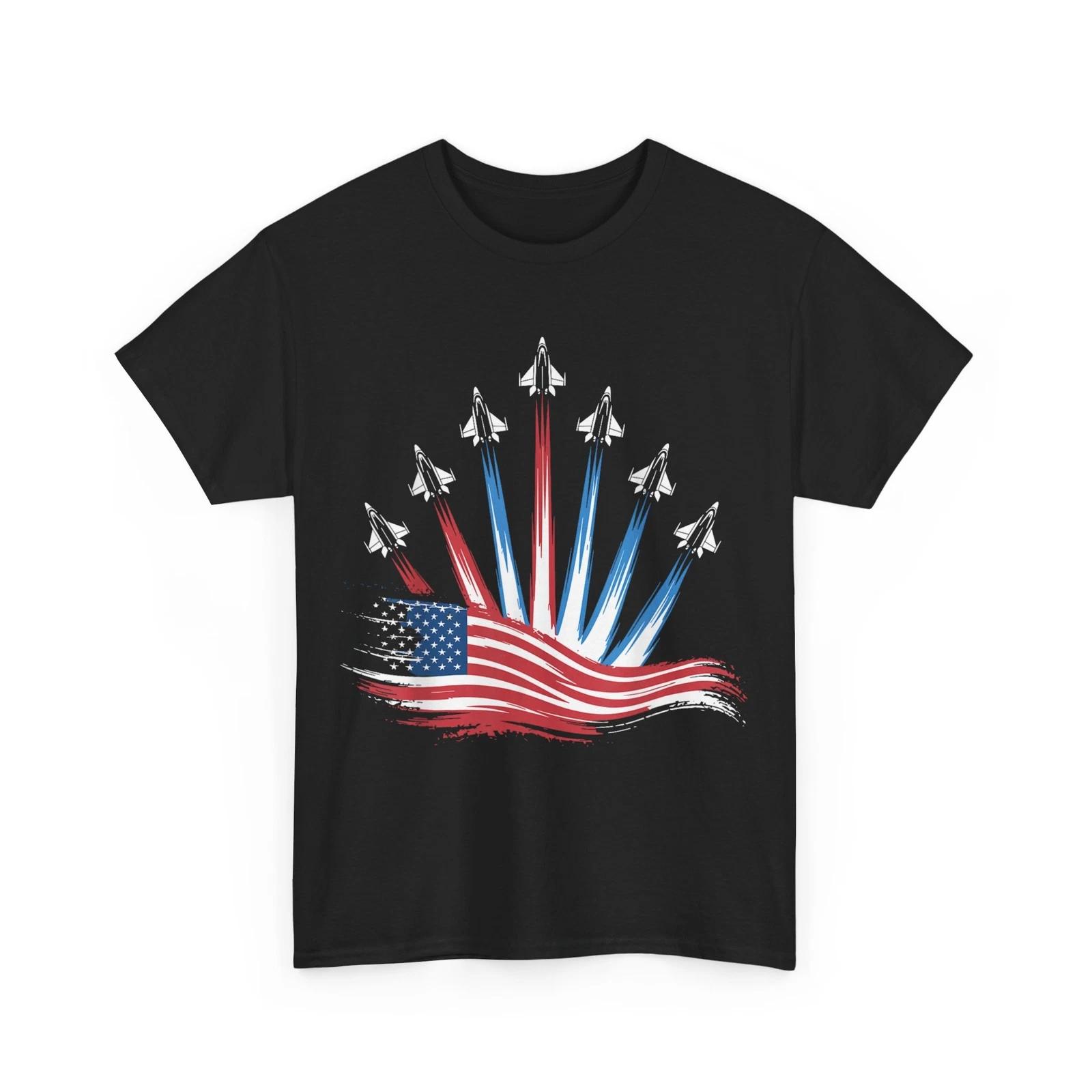 Patriotic USA Flag Fighter Jets Boys 4th of July Men Women T-Shirt S