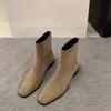Fall Winter Women's French Style Short Boots Trendy Slim Fit Chunky Heel Versatile Adult Square Toe Rubber Bottom Ankle Boots