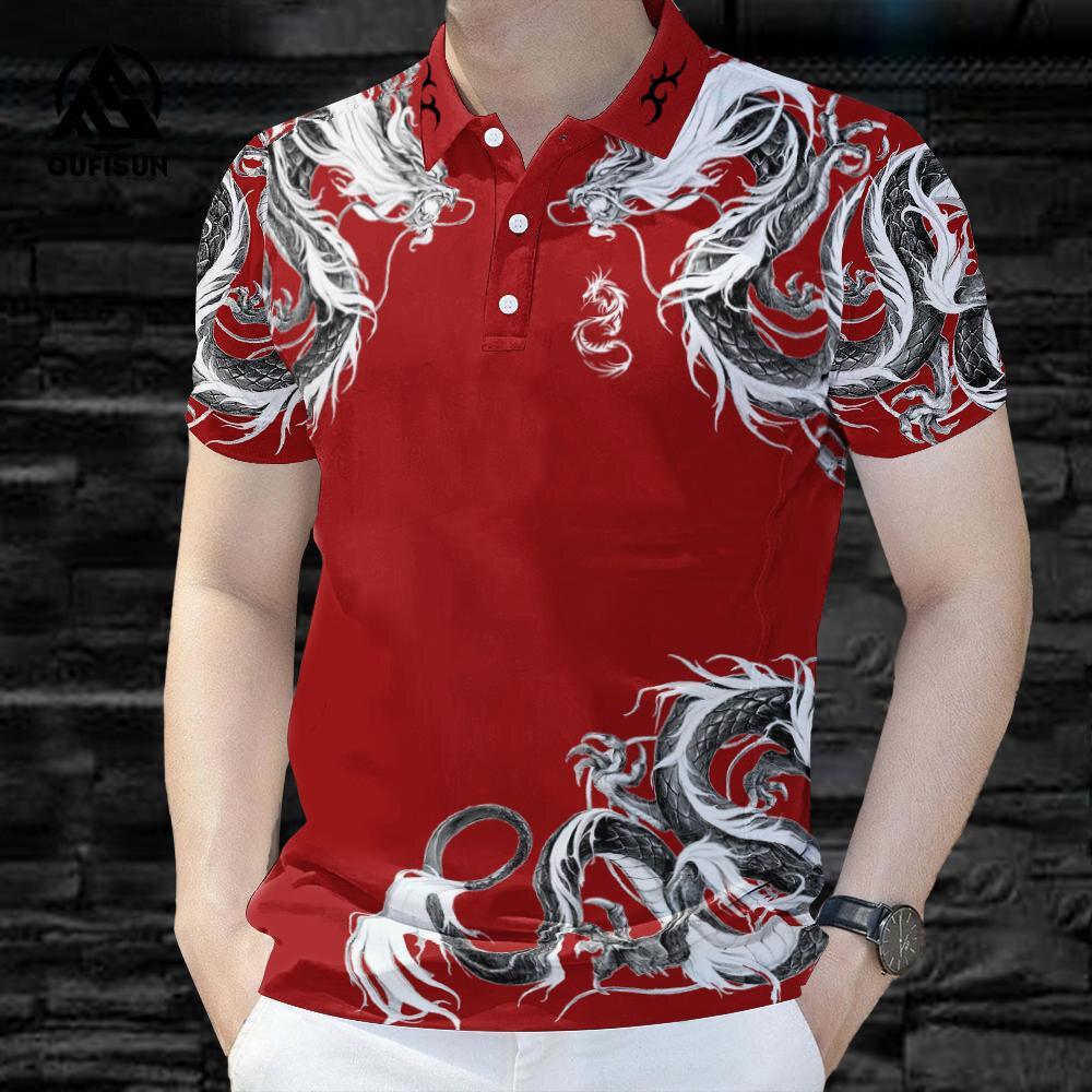 Fashion Men's POLO Shirt Dragon Pattern Short Sleeve POLO Shirt Slim Men's POLO Shirt Animal Short Sleeve Top
