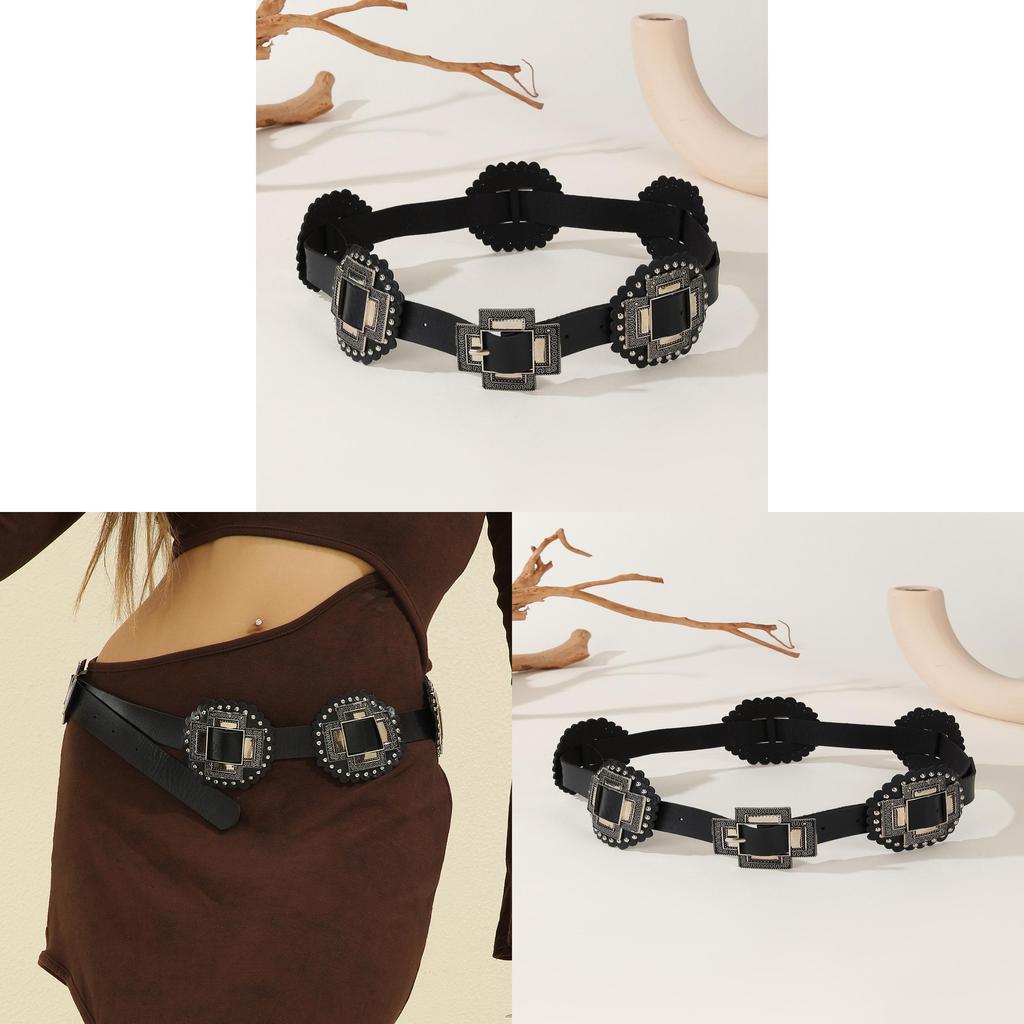 Vintage Street Style Hollow Round Ring Pu Leather Belt For Women Fashion Accessory