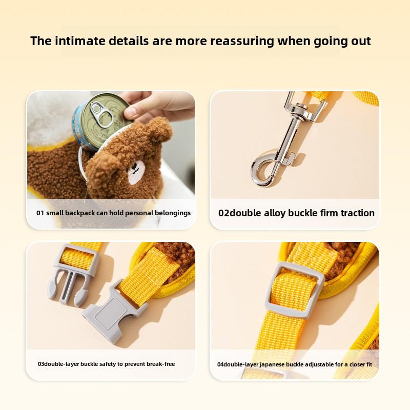 Autumn and Winter Cat Out Walking Cat Rope Vest Type Dog Cartoon Animal Wool Grain Traction Rope Pet Cat Rope